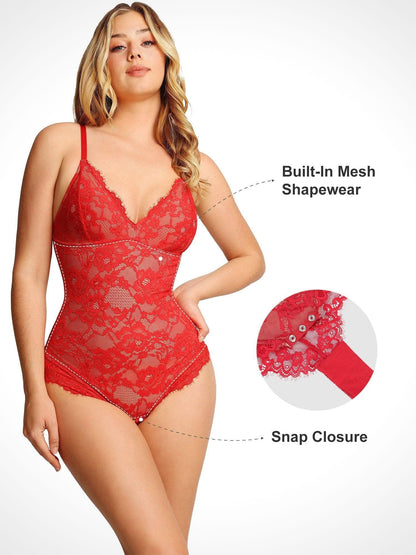 🔥Black Friday Frenzy 40% OFF - V Neck Lace Shapewear Bodysuit🩱