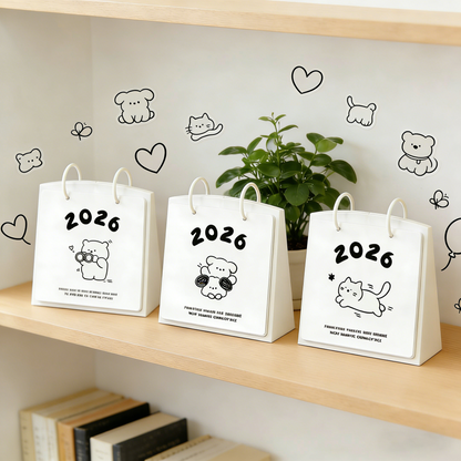 2026 Desktop Calendar with Simple Animal Illustrations