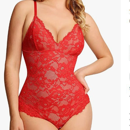 🔥Black Friday Frenzy 40% OFF - V Neck Lace Shapewear Bodysuit🩱