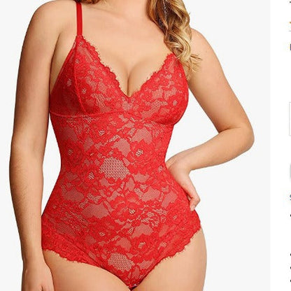 🔥Black Friday Frenzy 40% OFF - V Neck Lace Shapewear Bodysuit🩱