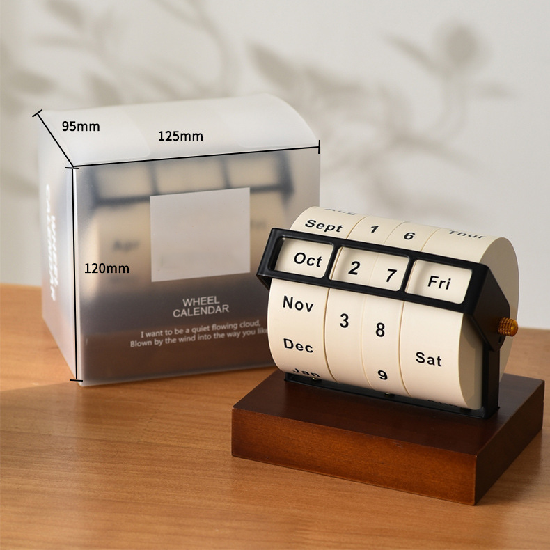 Wooden Perpetual Rotary Desk Calendar