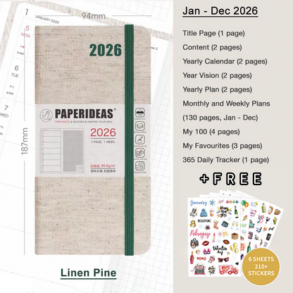 Linen Hardcover Weekly Planner With 210+ Exquisite Planner Stickers