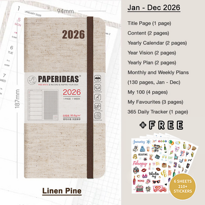 Linen Hardcover Weekly Planner With 210+ Exquisite Planner Stickers