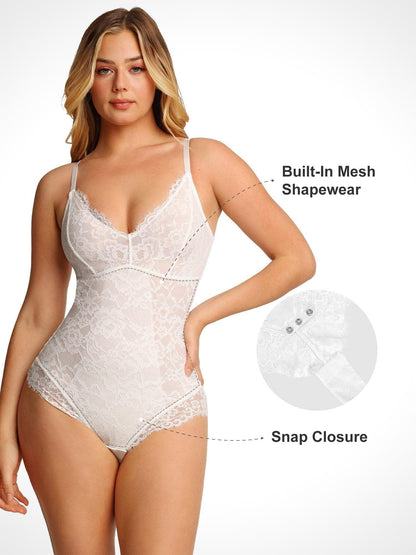🔥Black Friday Frenzy 40% OFF - V Neck Lace Shapewear Bodysuit🩱