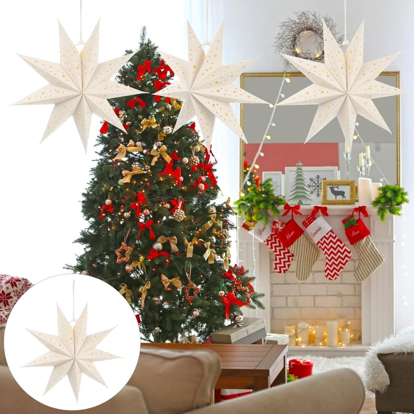 3 Pack Star Shape Paper Lantern with 3*Fairy Light Strings