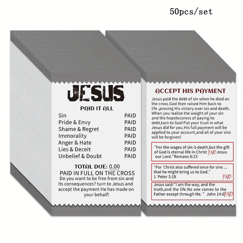 50 Pcs Gospel Tract Cards Salvation Pocket Prayer Postcard