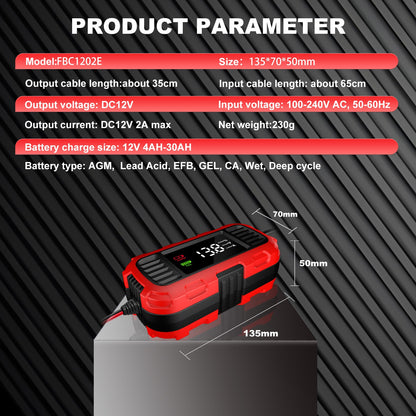 12V 2A Car Battery Charger Digital Display Smart Battery Charging