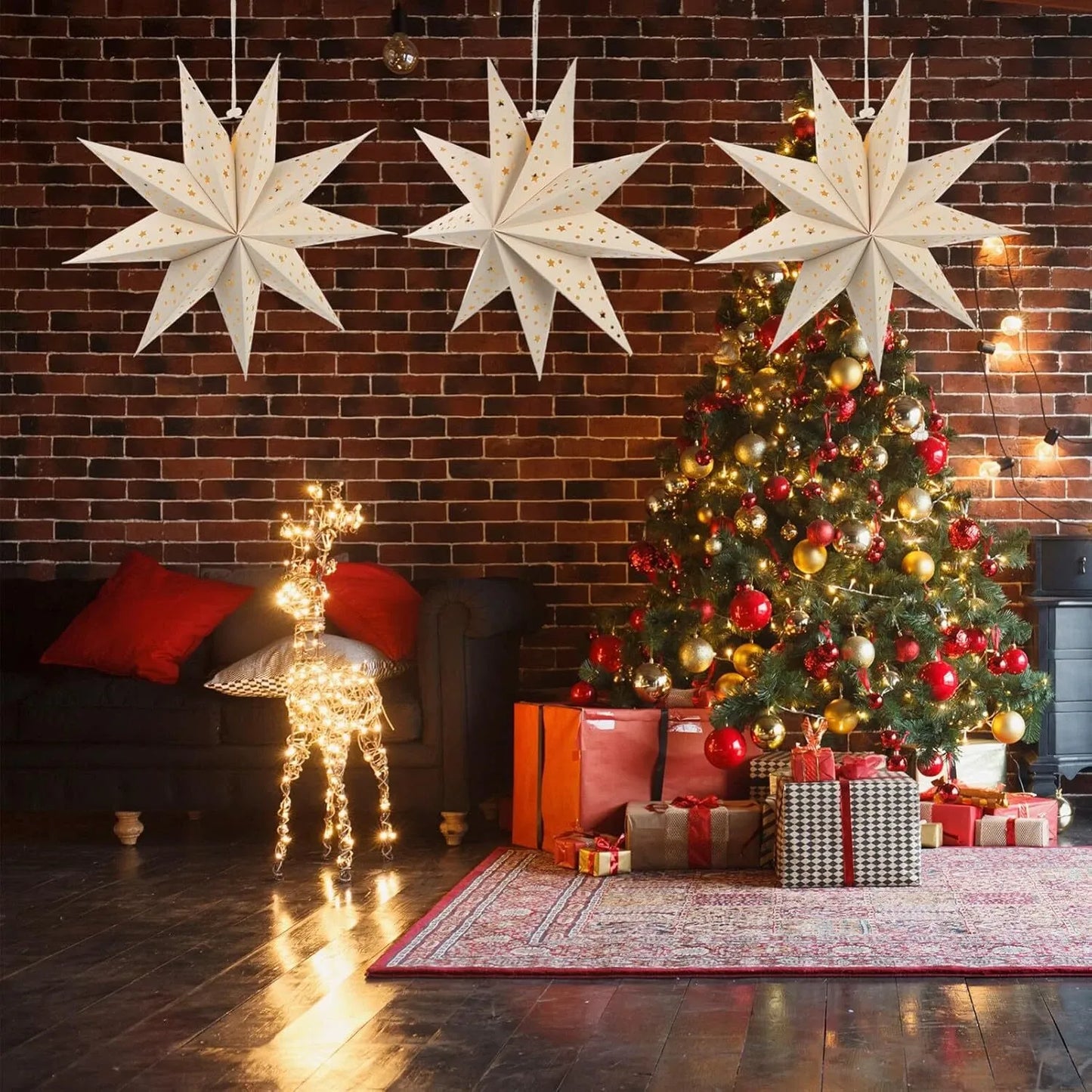 3 Pack Star Shape Paper Lantern with 3*Fairy Light Strings
