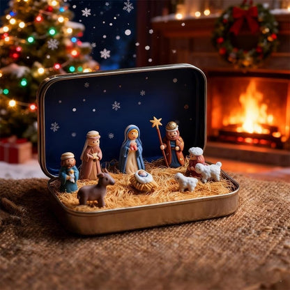 Mini Christmas Nativity Set in a Tin Box
